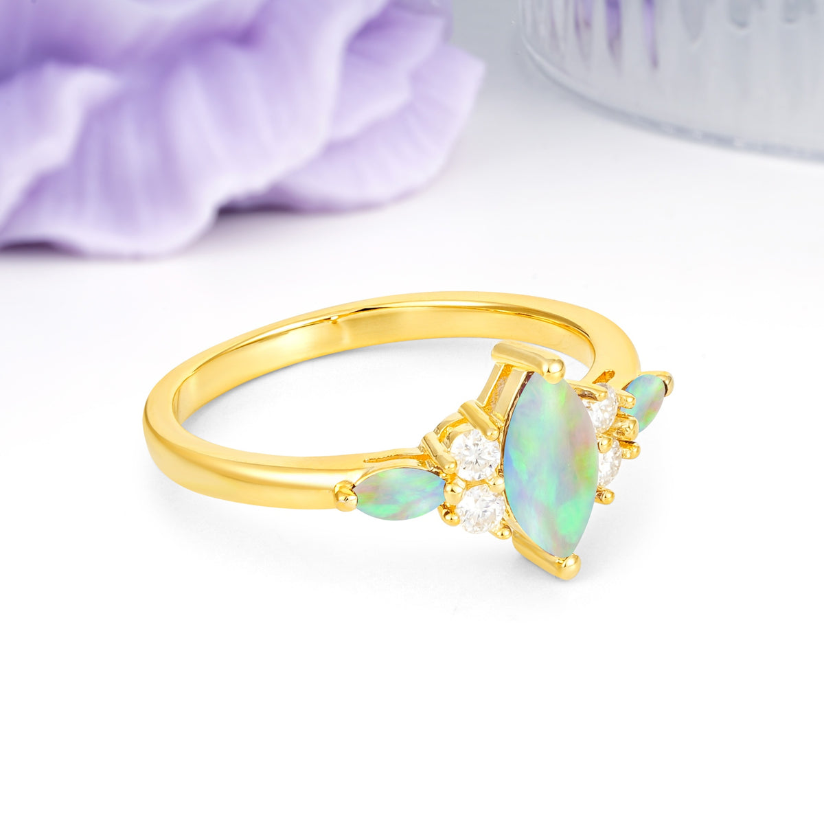 Luxurious 2-Prong Marquise Cut Fire Opal Engagement Ring - Additional view
