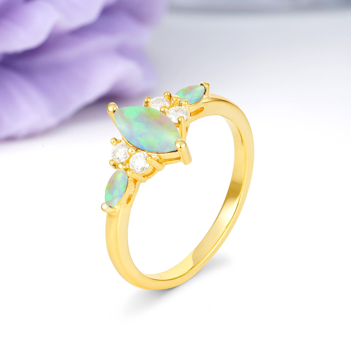 Luxurious 2-Prong Marquise Cut Fire Opal Engagement Ring - Additional view