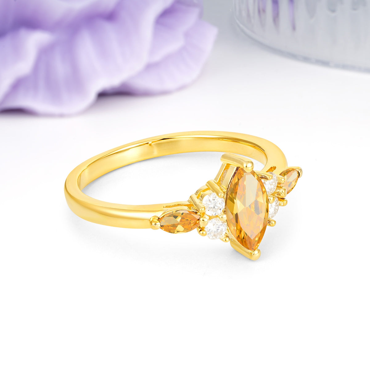 Luxurious 2-Prong Marquise Cut Citrine Engagement Ring - Additional view