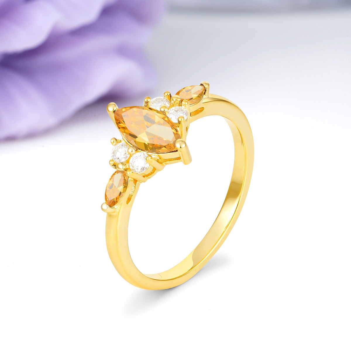 Luxurious 2-Prong Marquise Cut Citrine Engagement Ring - Additional view