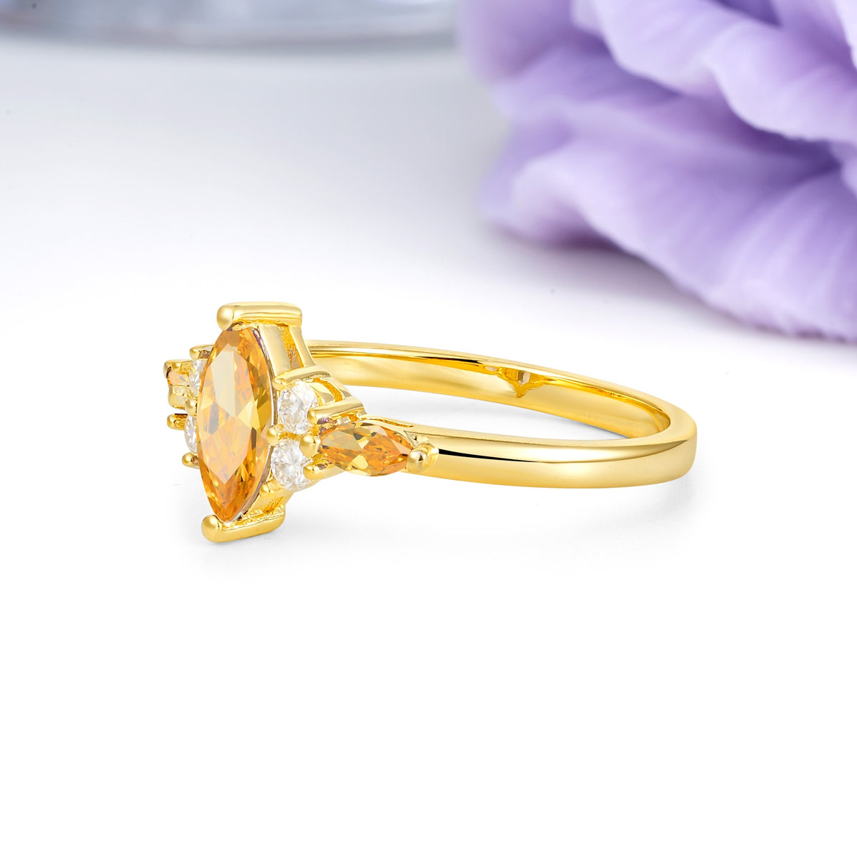 Luxurious 2-Prong Marquise Cut Citrine Engagement Ring - Additional view