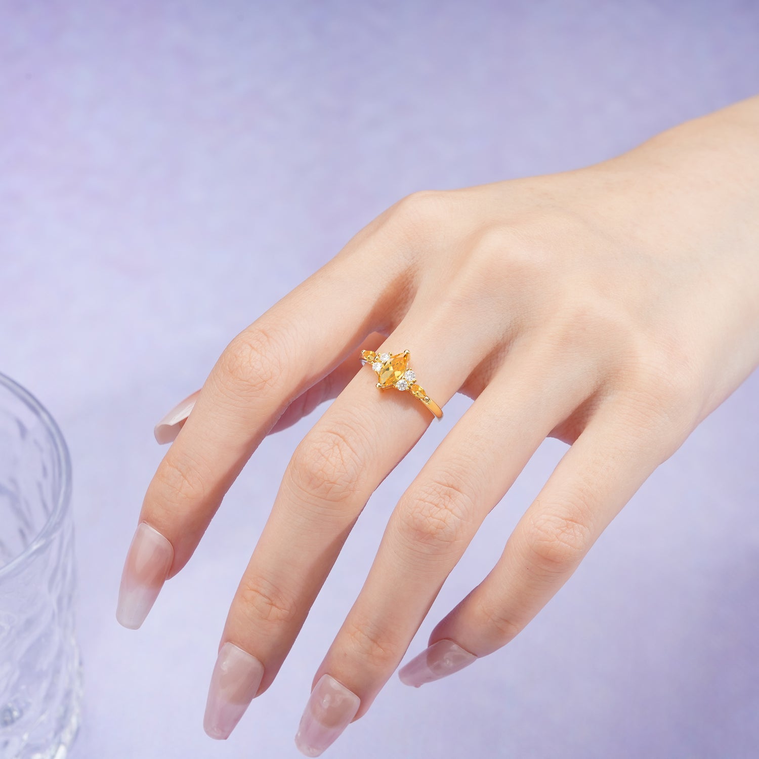 Luxurious 2-Prong Marquise Cut Citrine Engagement Ring