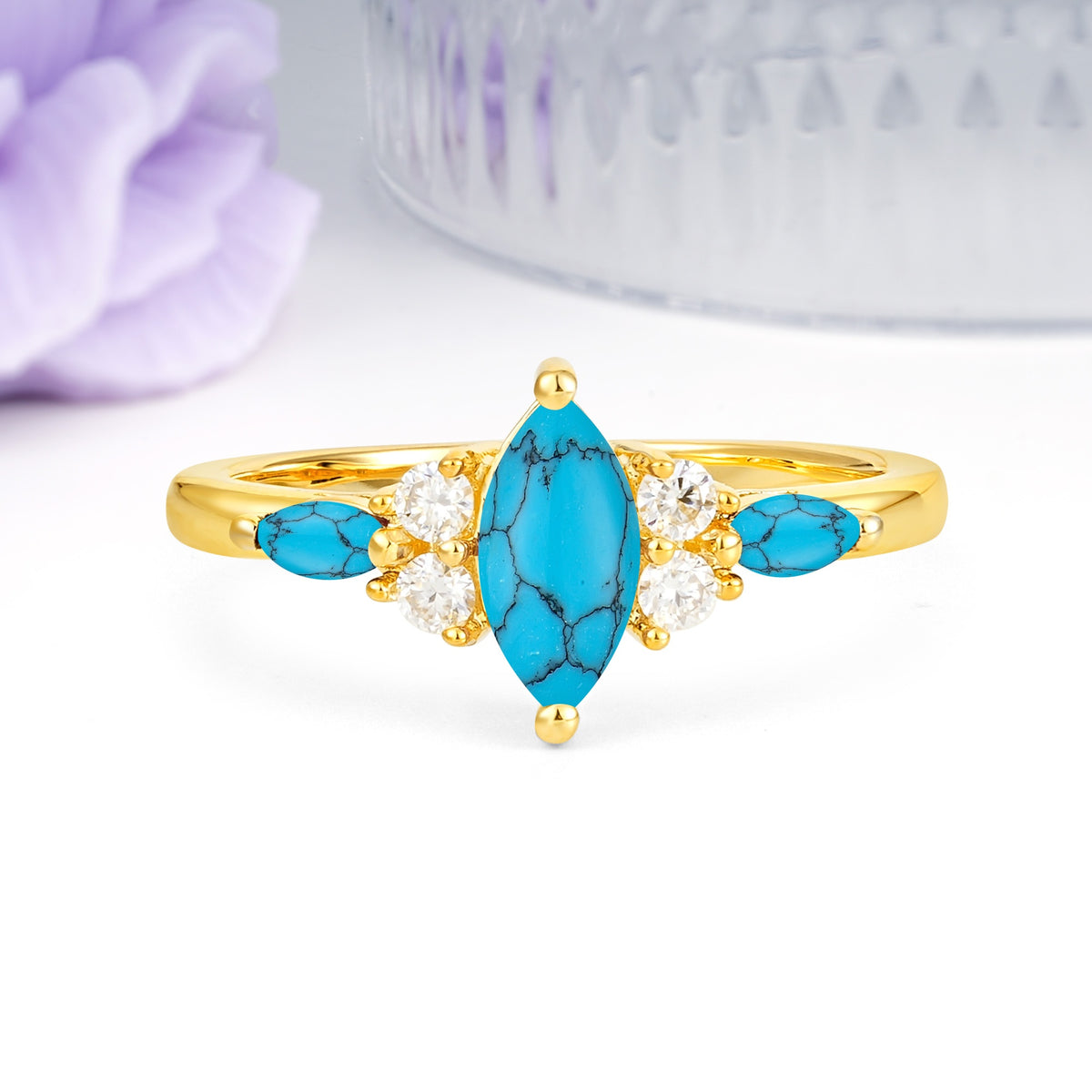 Luxurious 2-Prong Marquise Cut Turquoise Engagement Ring - Additional view