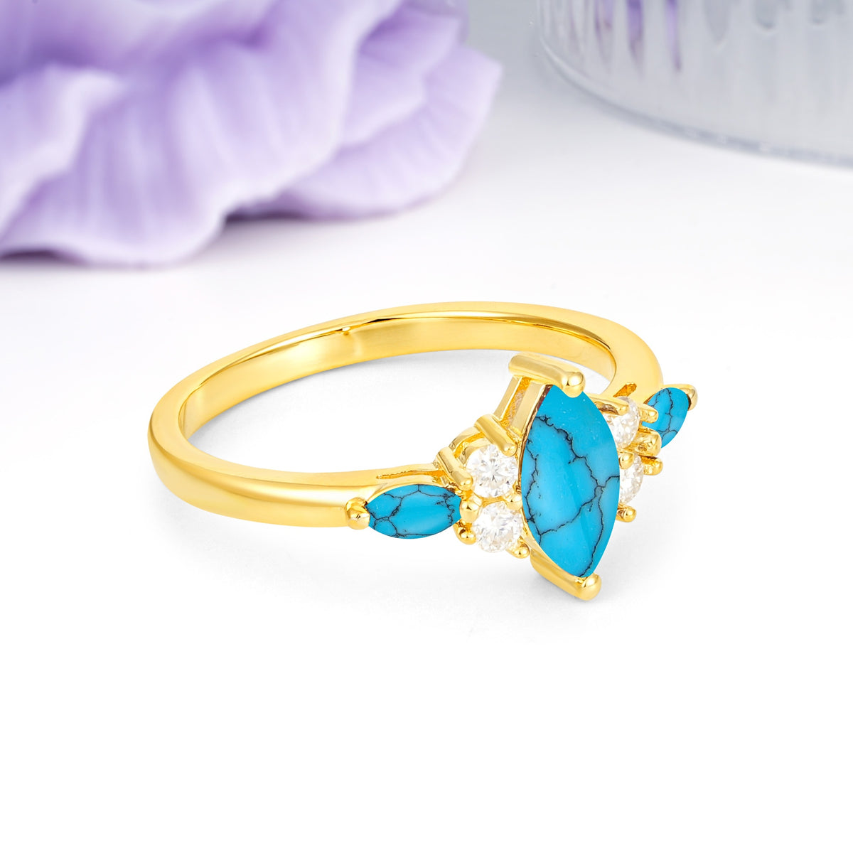 Luxurious 2-Prong Marquise Cut Turquoise Engagement Ring - Additional view