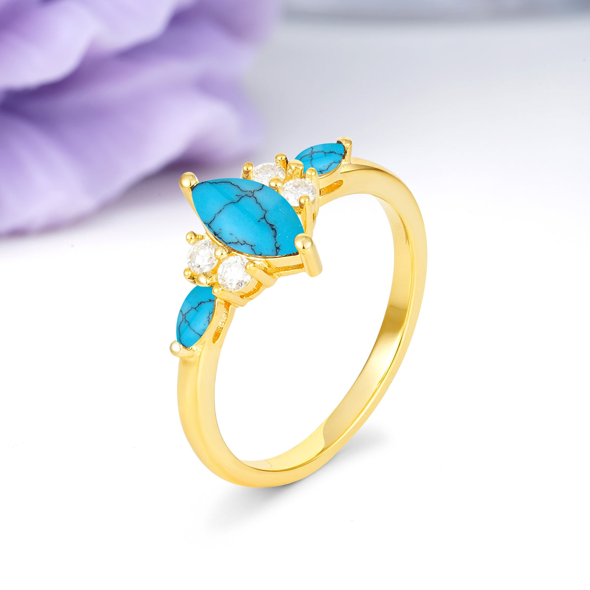 Luxurious 2-Prong Marquise Cut Turquoise Engagement Ring - Additional view