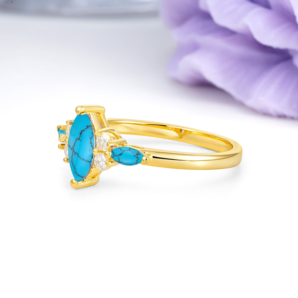 Luxurious 2-Prong Marquise Cut Turquoise Engagement Ring - Additional view