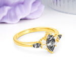 Luxurious 2-Prong Marquise Cut Black Rutilated Quartz Engagement Ring - Additional view