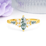Luxurious 2-Prong Marquise Cut Moss Agate Engagement Ring - Additional view