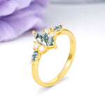 Luxurious 2-Prong Marquise Cut Moss Agate Engagement Ring - Additional view