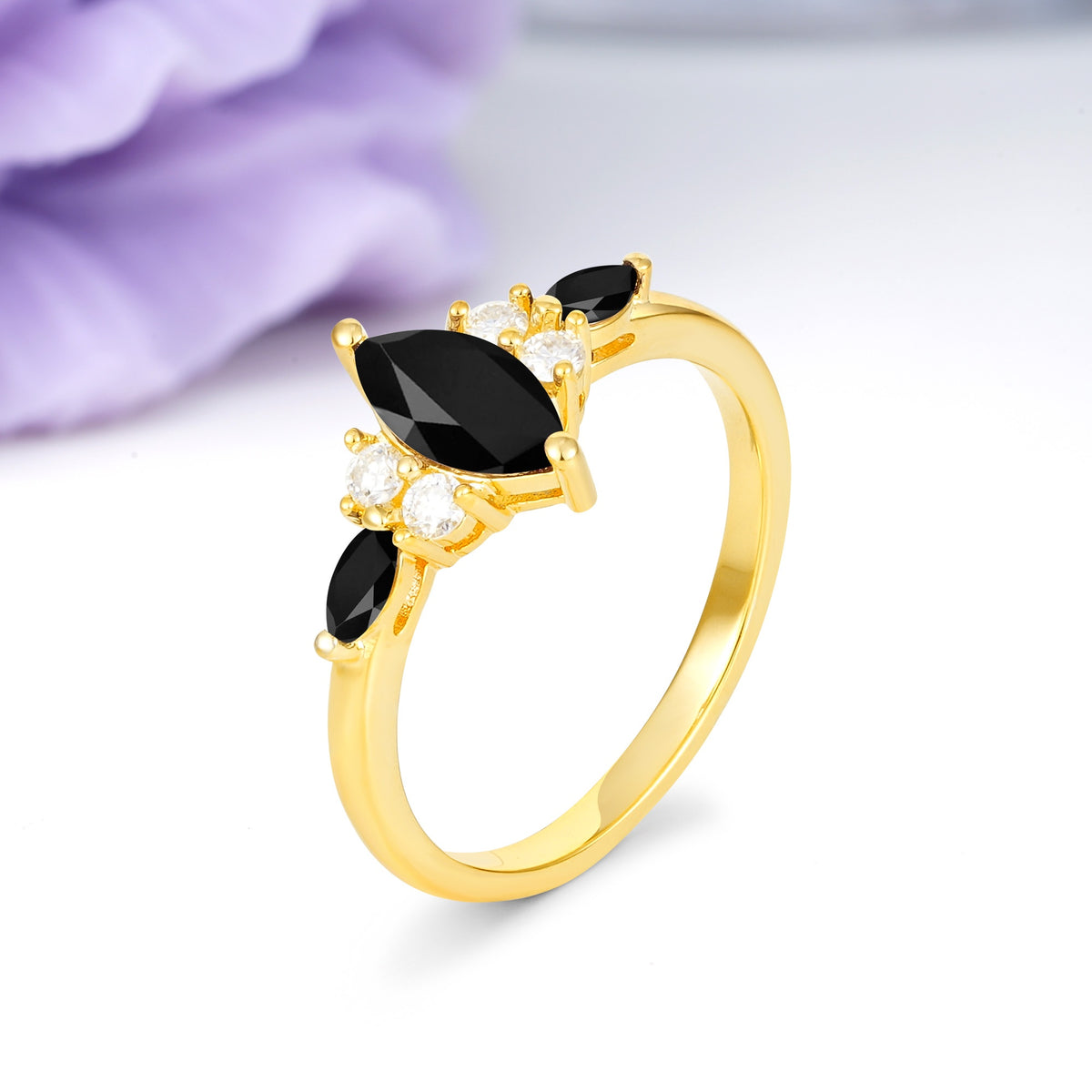 Luxurious 2-Prong Marquise Cut Black Onyx Engagement Ring - Additional view