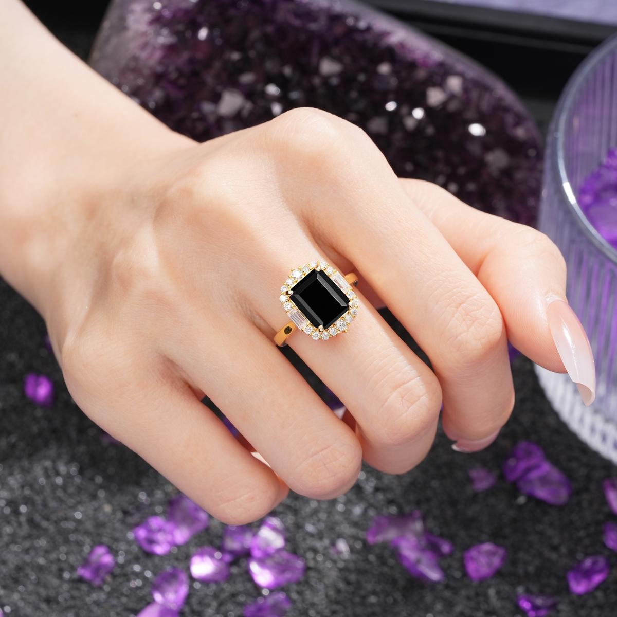 Luxurious 2-Prong Marquise Cut Black Onyx Engagement Ring