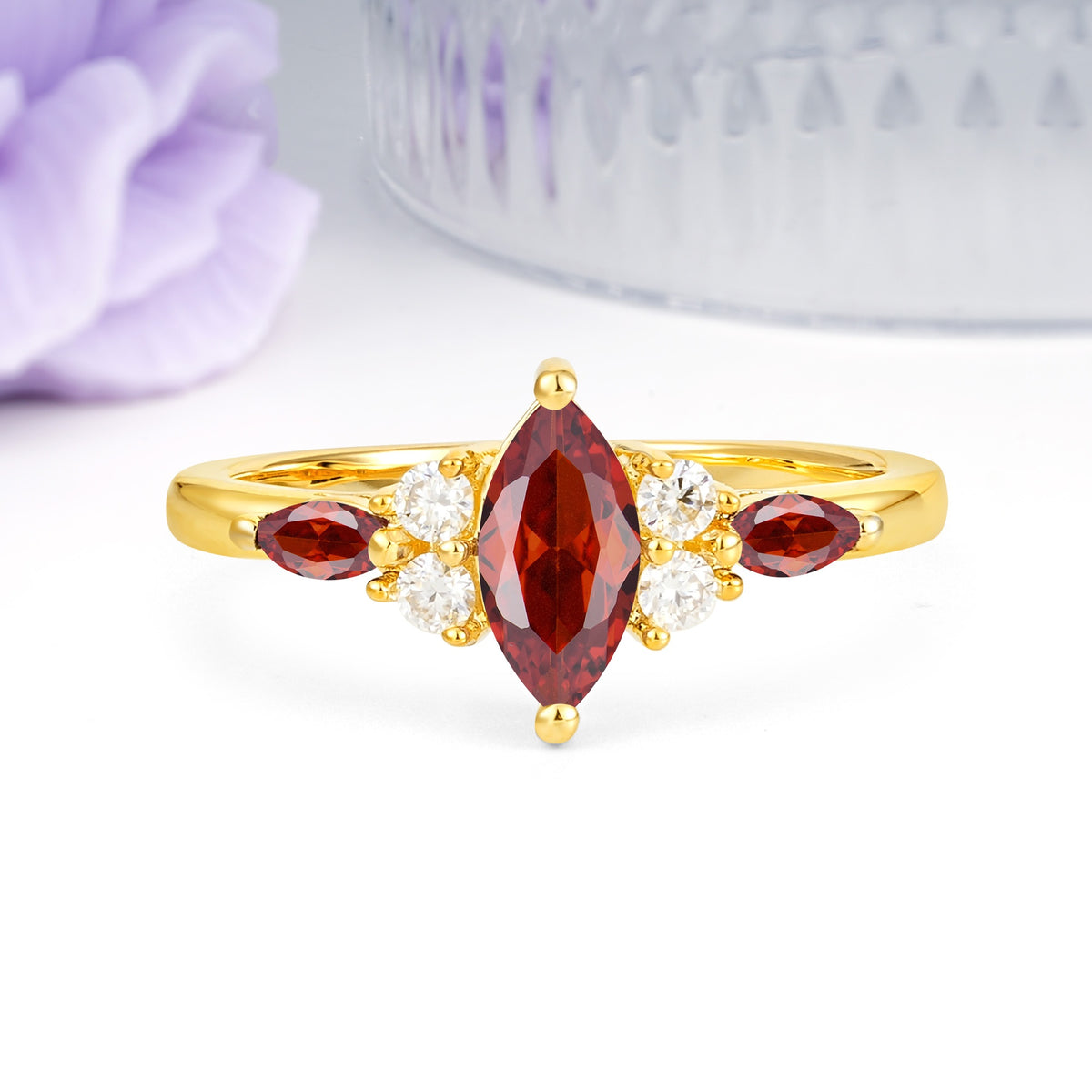 Luxurious 2-Prong Marquise Cut Garnet Engagement Ring - Additional view