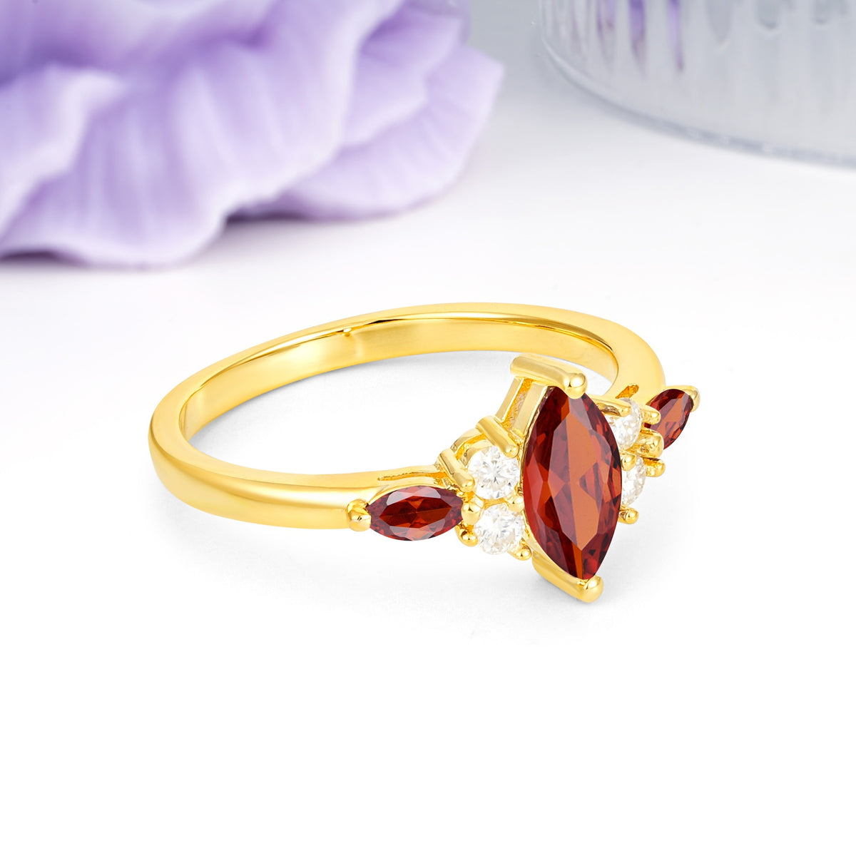Luxurious 2-Prong Marquise Cut Garnet Engagement Ring - Additional view