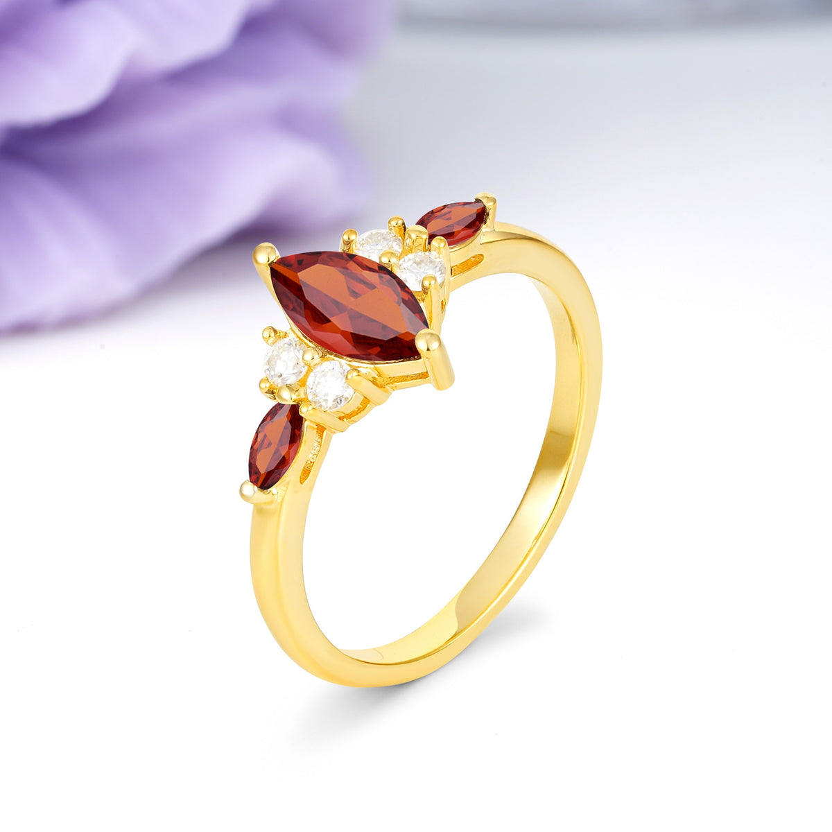 Luxurious 2-Prong Marquise Cut Garnet Engagement Ring - Additional view
