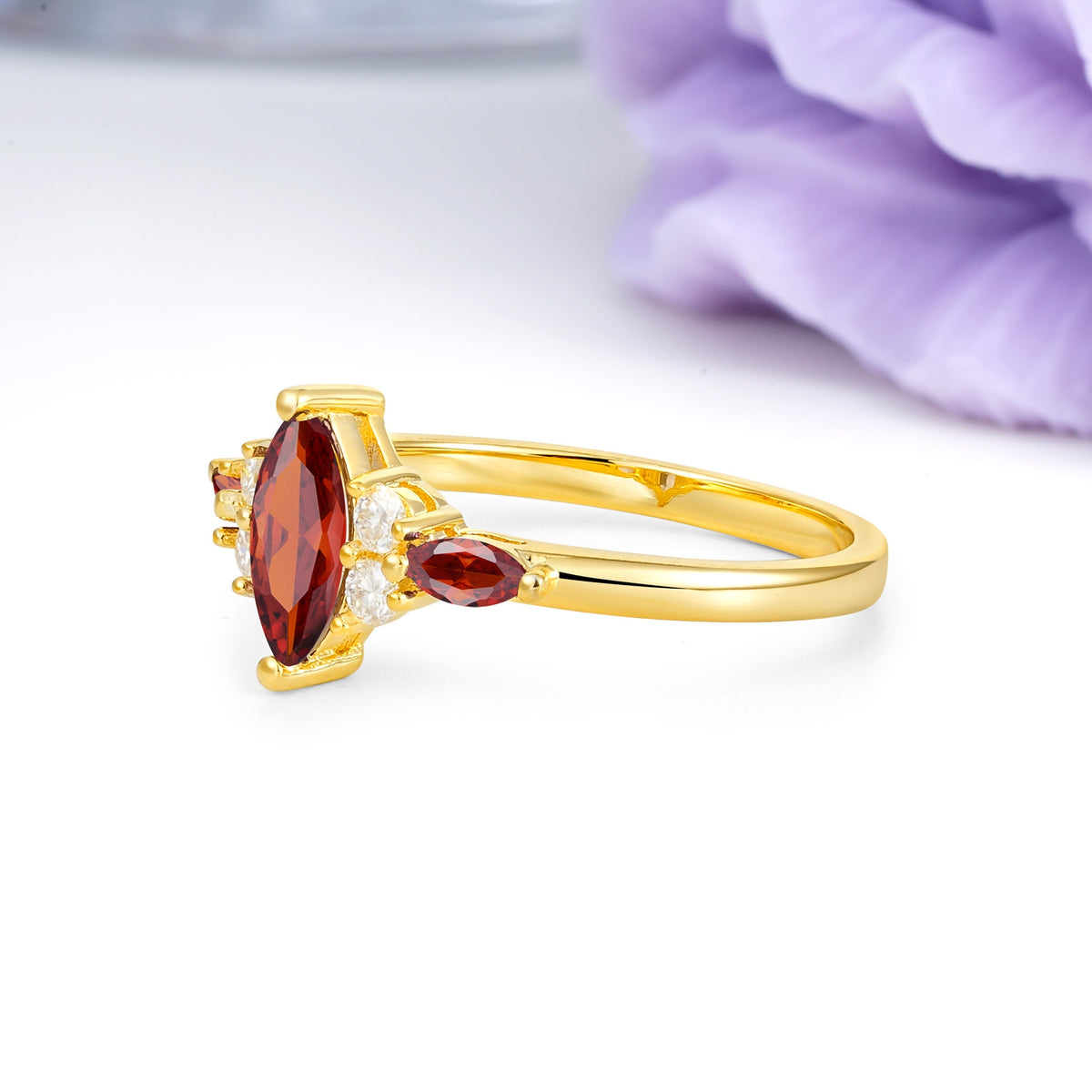 Luxurious 2-Prong Marquise Cut Garnet Engagement Ring - Additional view