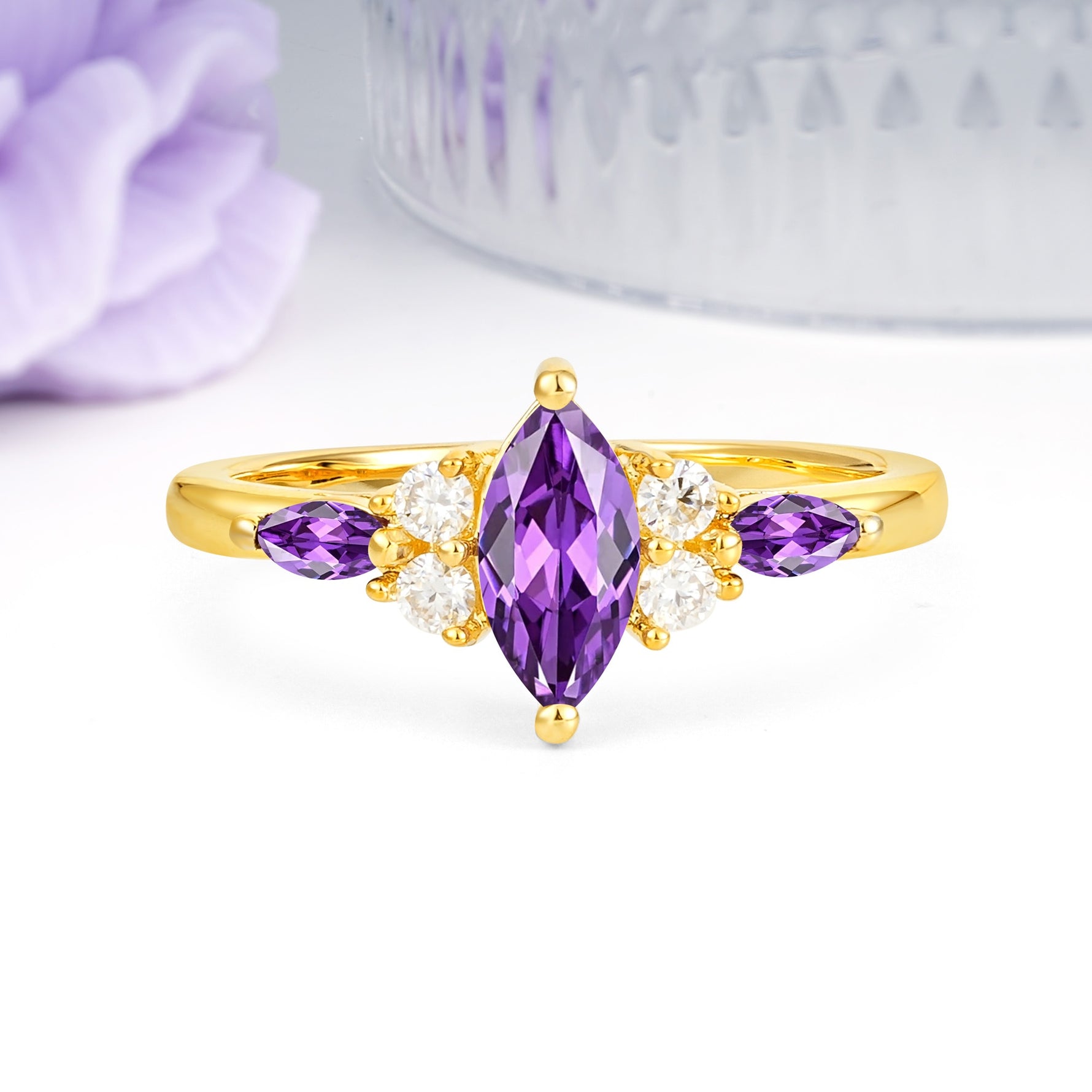 Luxurious 2-Prong Marquise Cut Amethyst Engagement Ring - Additional view