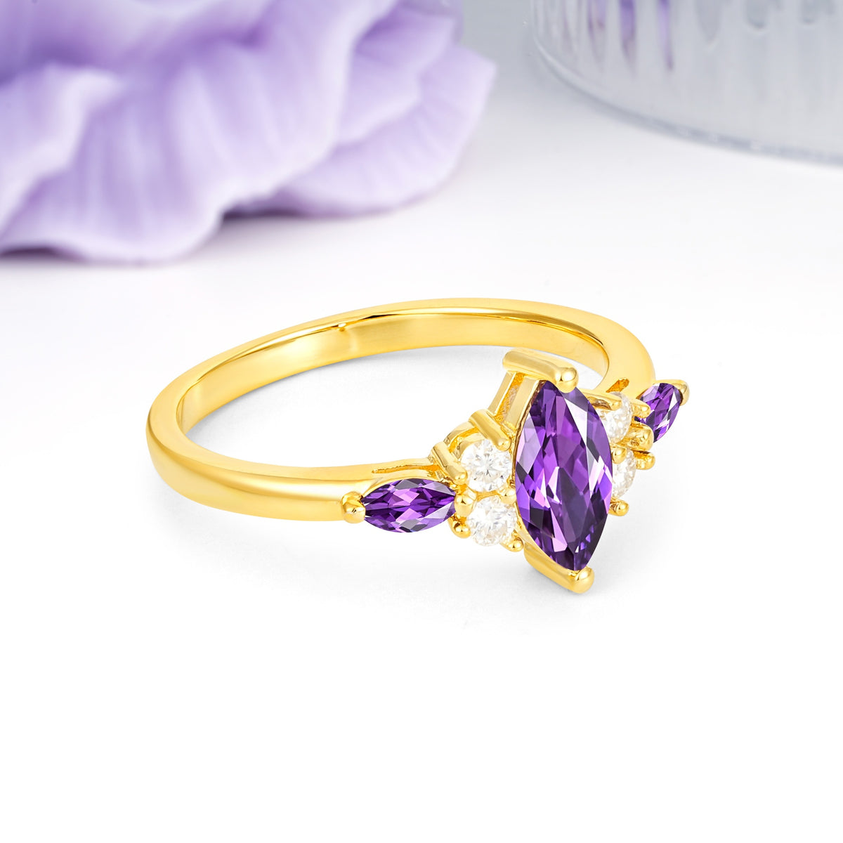 Luxurious 2-Prong Marquise Cut Amethyst Engagement Ring - Additional view