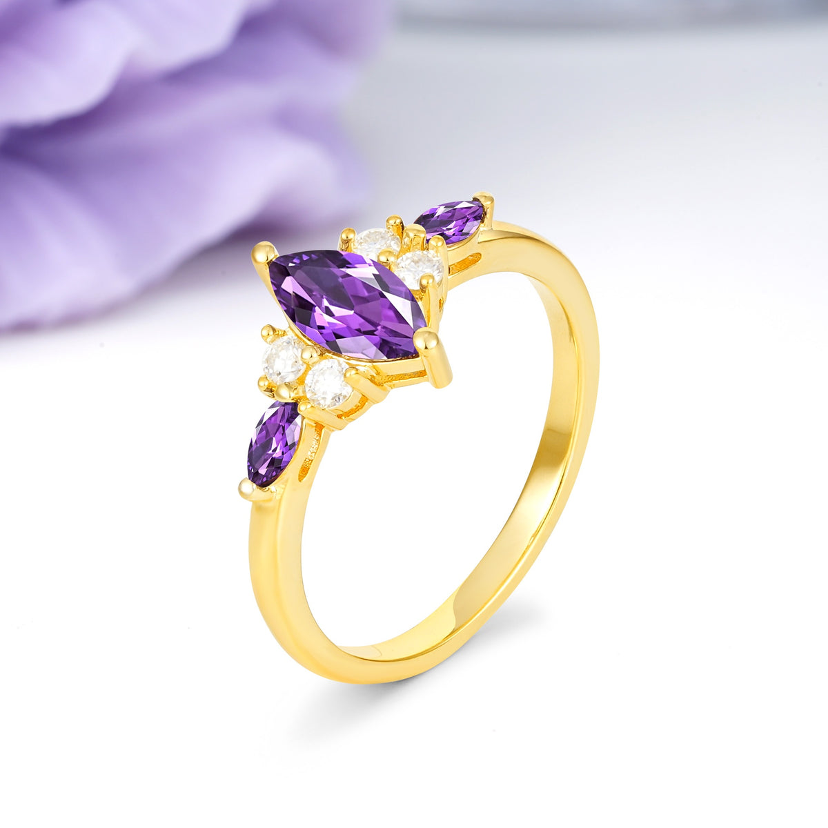 Luxurious 2-Prong Marquise Cut Amethyst Engagement Ring - Additional view