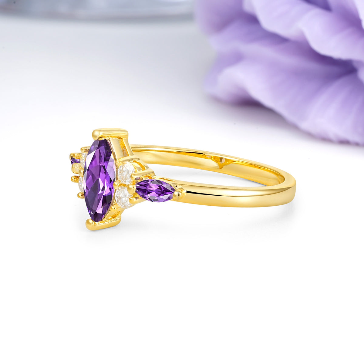 Luxurious 2-Prong Marquise Cut Amethyst Engagement Ring - Additional view