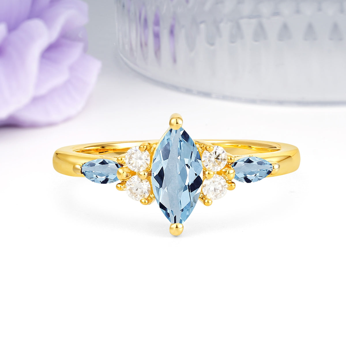Luxurious 2-Prong Marquise Cut Aquamarine Engagement Ring - Additional view