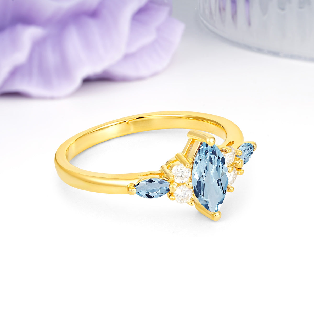 Luxurious 2-Prong Marquise Cut Aquamarine Engagement Ring - Additional view