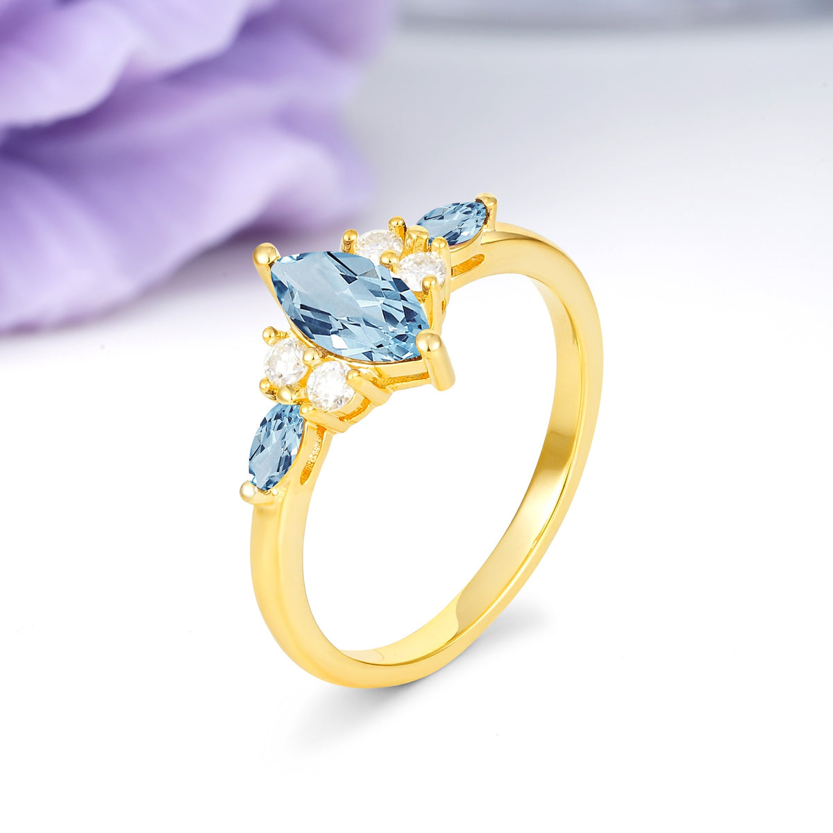 Luxurious 2-Prong Marquise Cut Aquamarine Engagement Ring - Additional view
