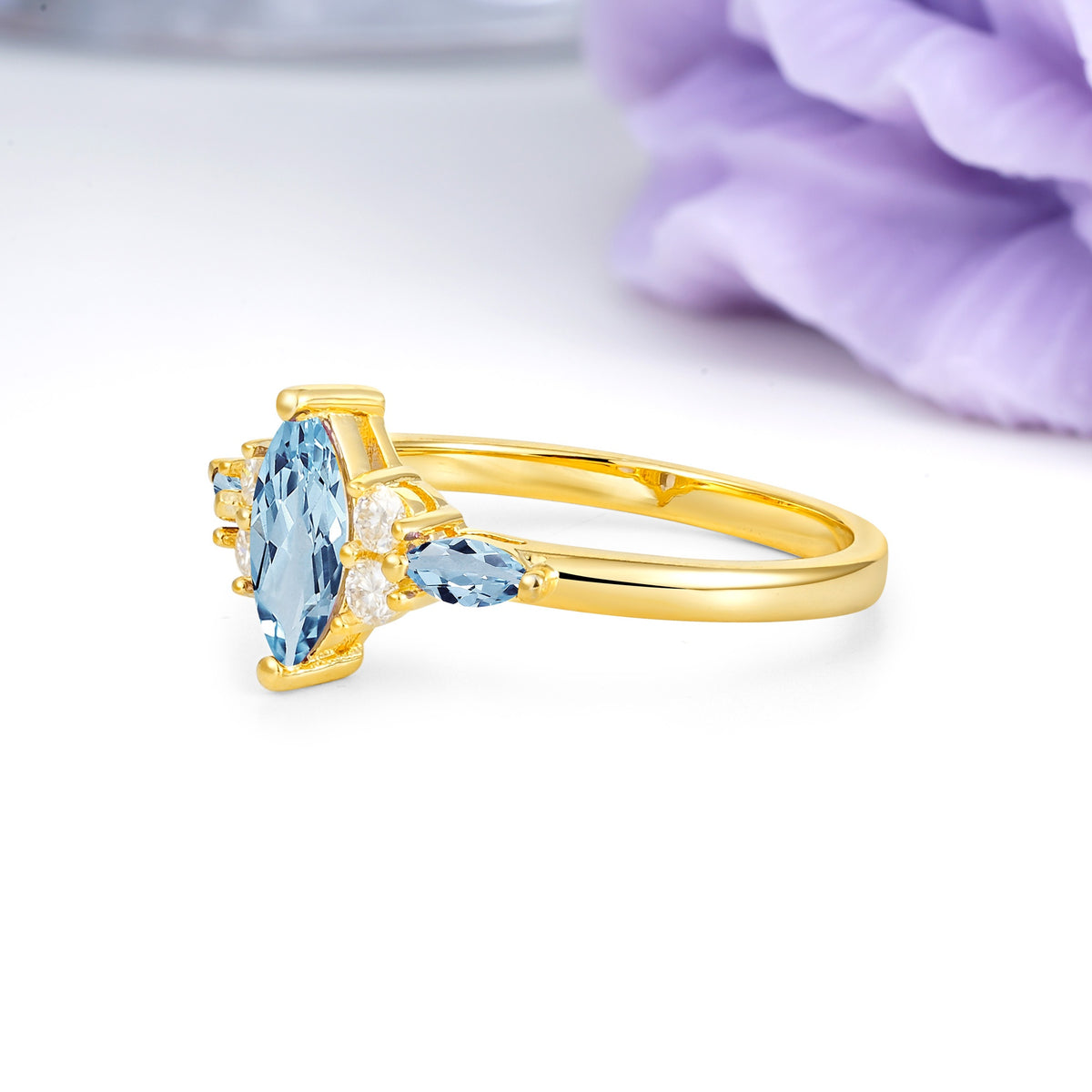 Luxurious 2-Prong Marquise Cut Aquamarine Engagement Ring - Additional view