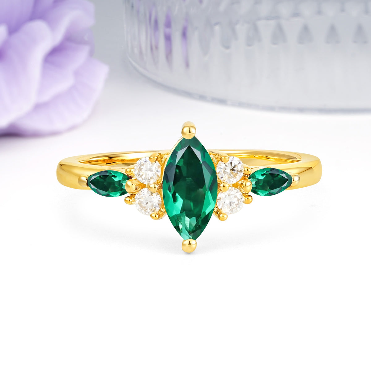 Luxurious 2-Prong Marquise Cut Emerald Engagement Ring - Additional view