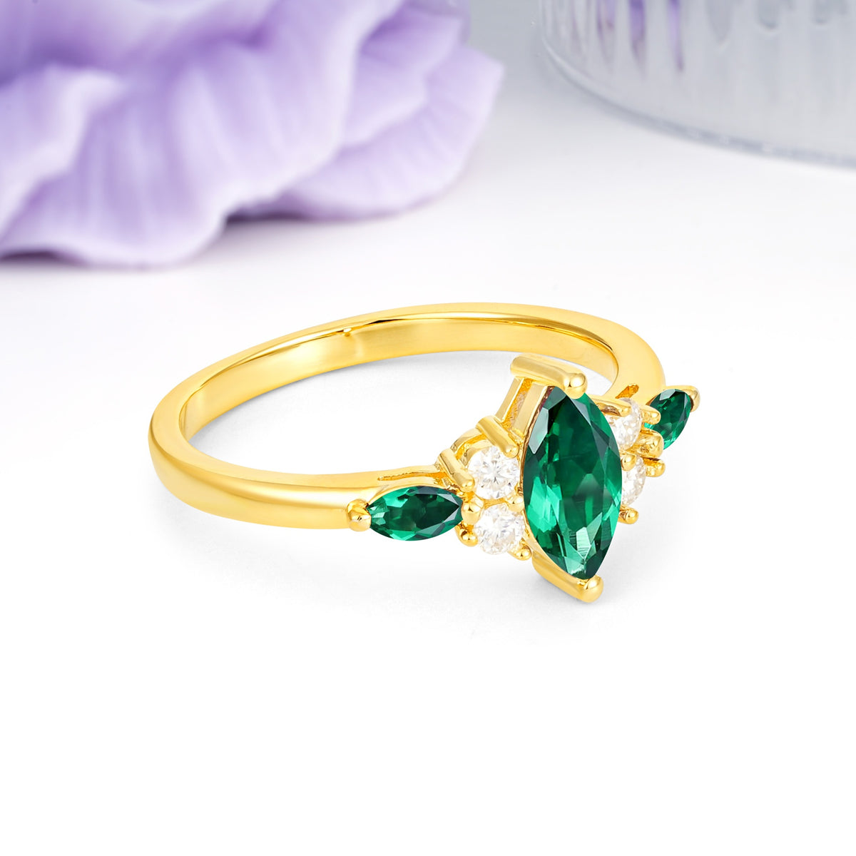 Luxurious 2-Prong Marquise Cut Emerald Engagement Ring - Additional view