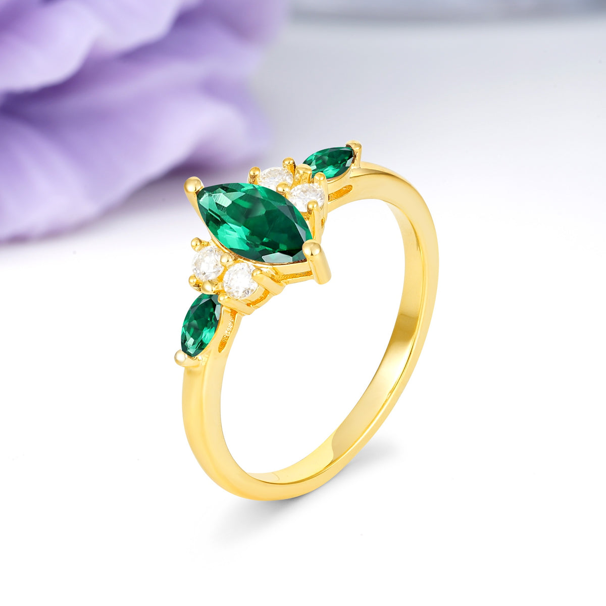 Luxurious 2-Prong Marquise Cut Emerald Engagement Ring - Additional view