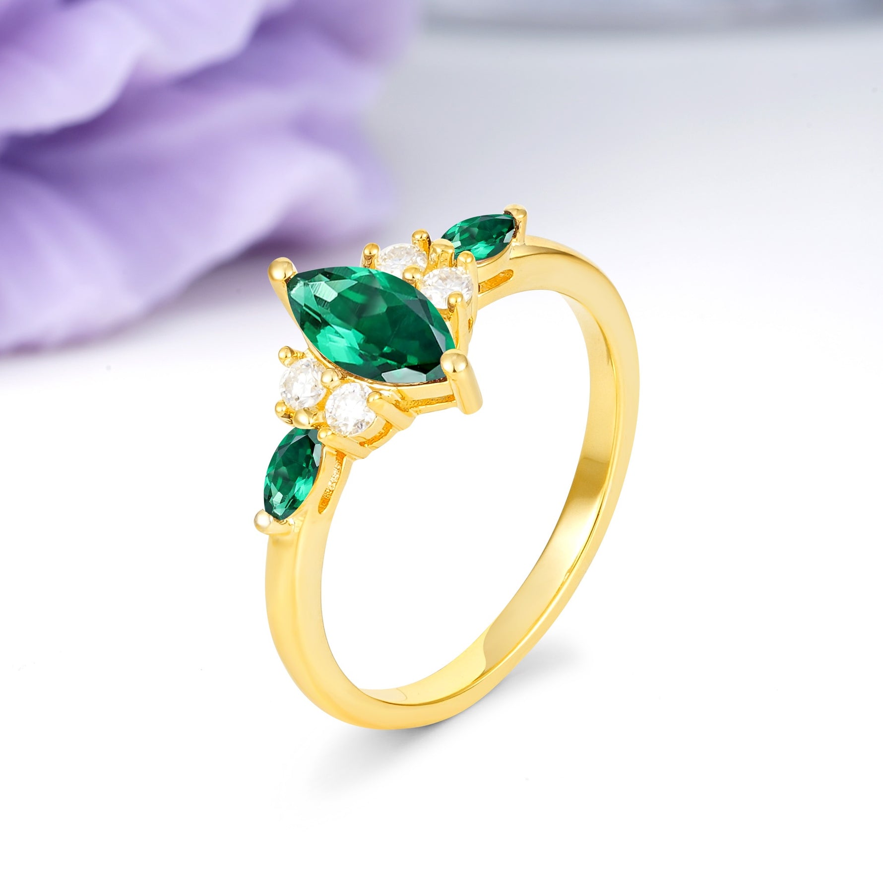 Luxurious 2-Prong Marquise Cut Emerald Engagement Ring - Additional view