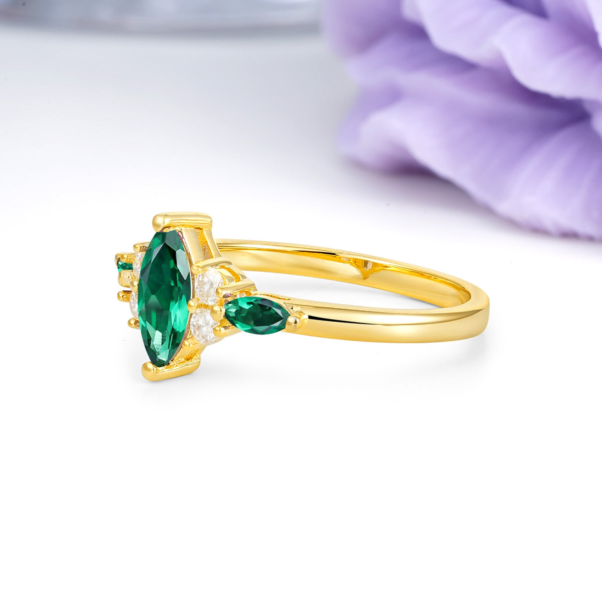 Luxurious 2-Prong Marquise Cut Emerald Engagement Ring - Additional view