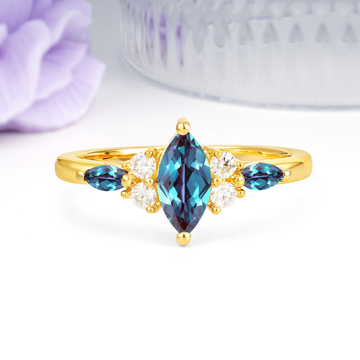 Luxurious 2-Prong Marquise Cut Alexandrite Engagement Ring - Additional view