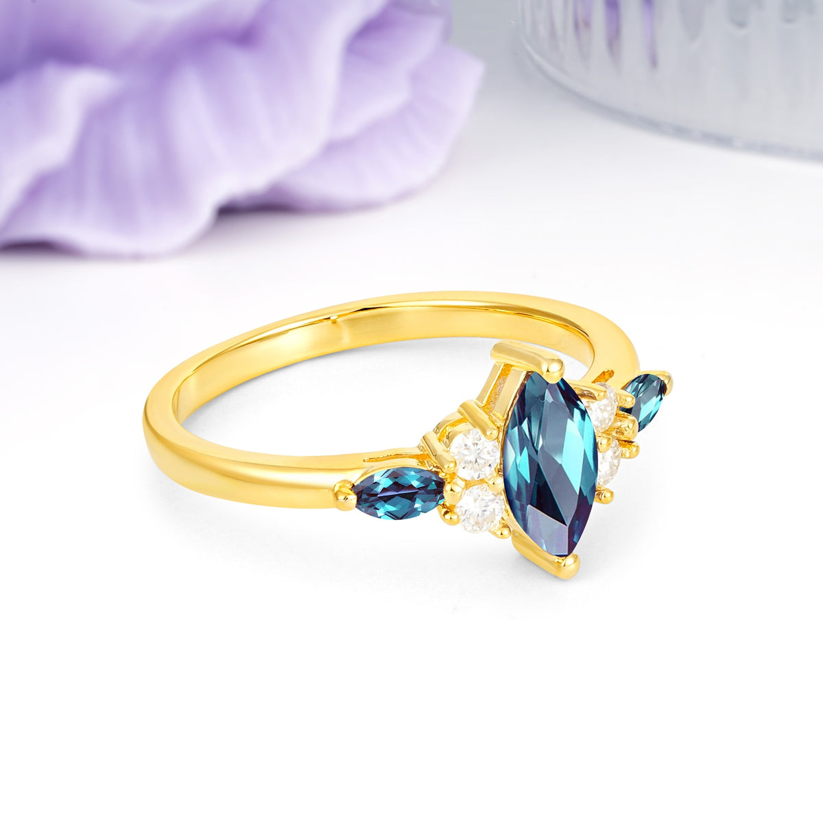 Luxurious 2-Prong Marquise Cut Alexandrite Engagement Ring - Additional view