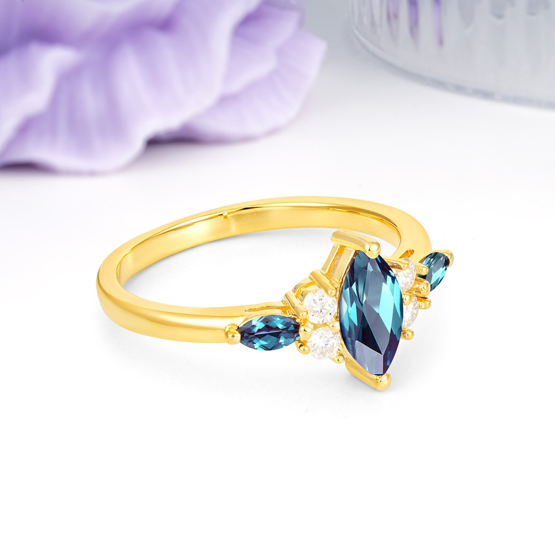 Luxurious 2-Prong Marquise Cut Alexandrite Engagement Ring - Additional view