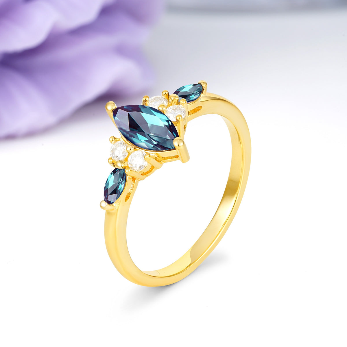 Luxurious 2-Prong Marquise Cut Alexandrite Engagement Ring - Additional view