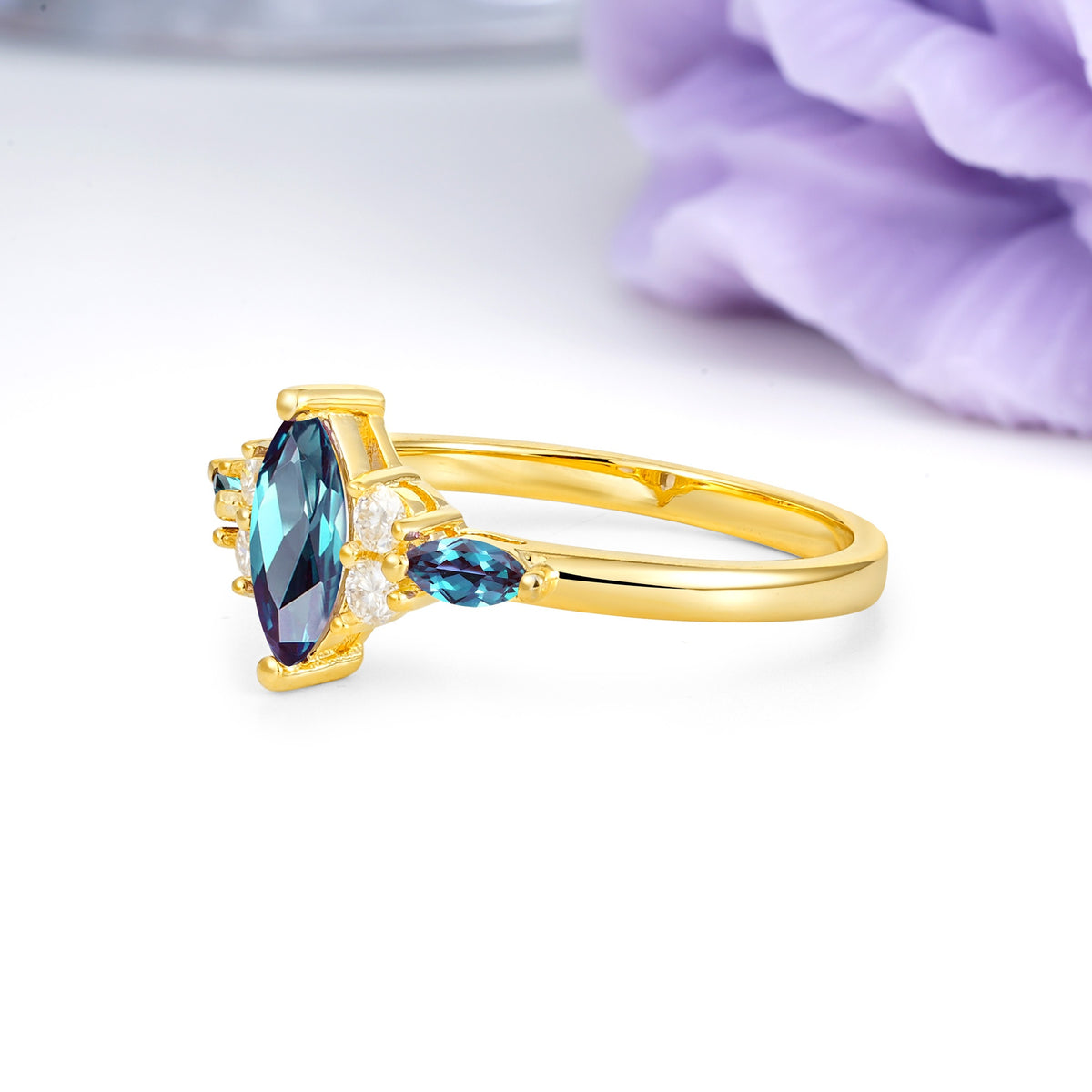 Luxurious 2-Prong Marquise Cut Alexandrite Engagement Ring - Additional view