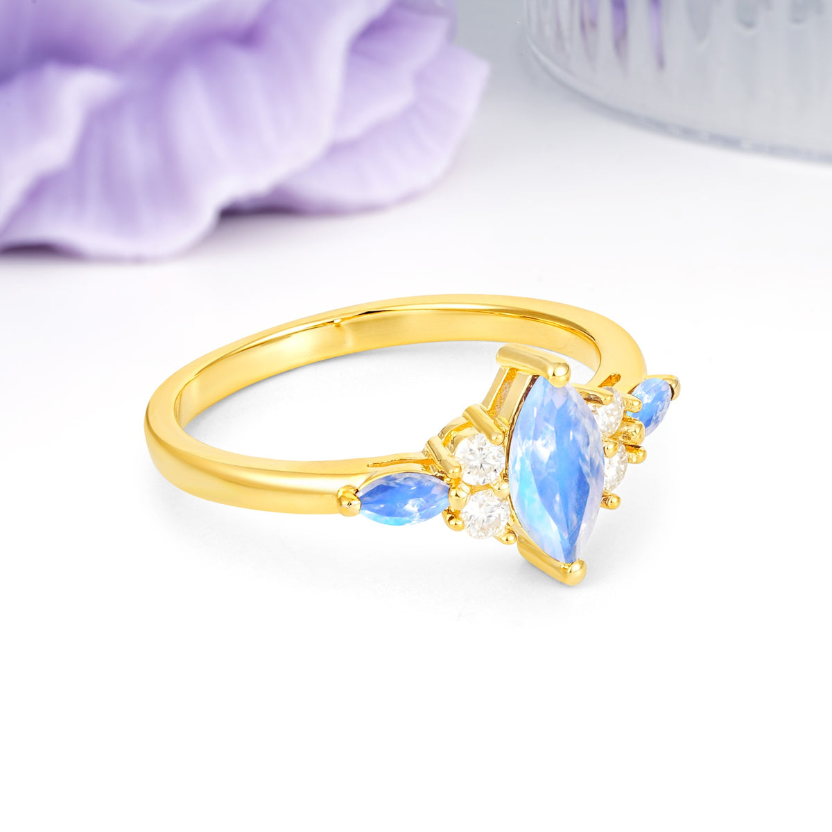 Luxurious 2-Prong Marquise Cut Moonstone Engagement Ring - Additional view