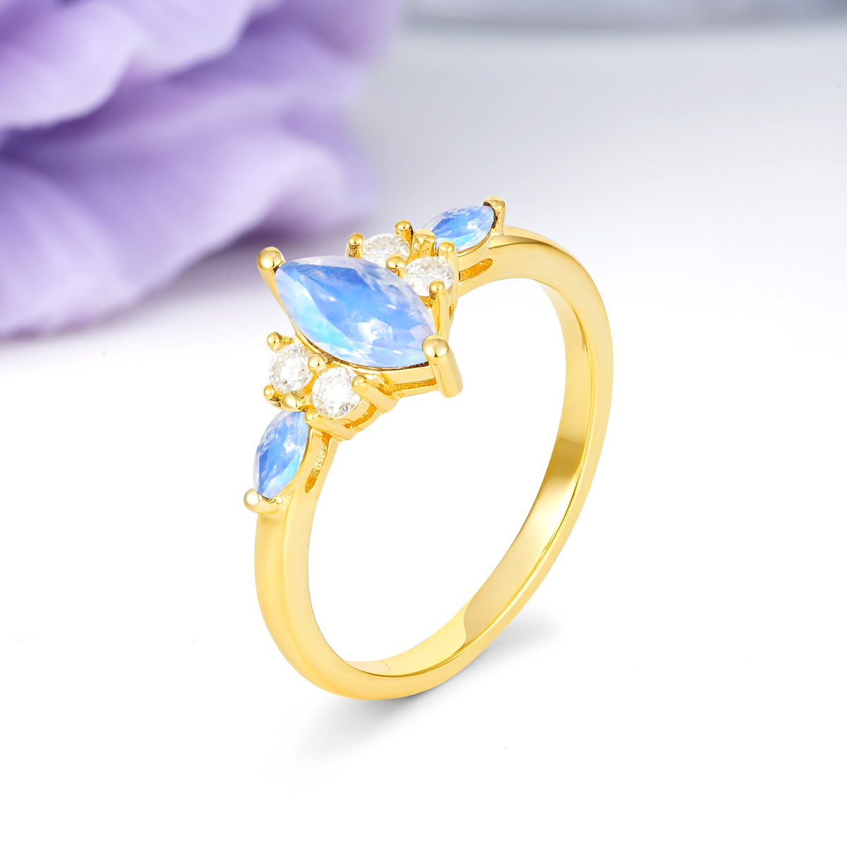 Luxurious 2-Prong Marquise Cut Moonstone Engagement Ring - Additional view