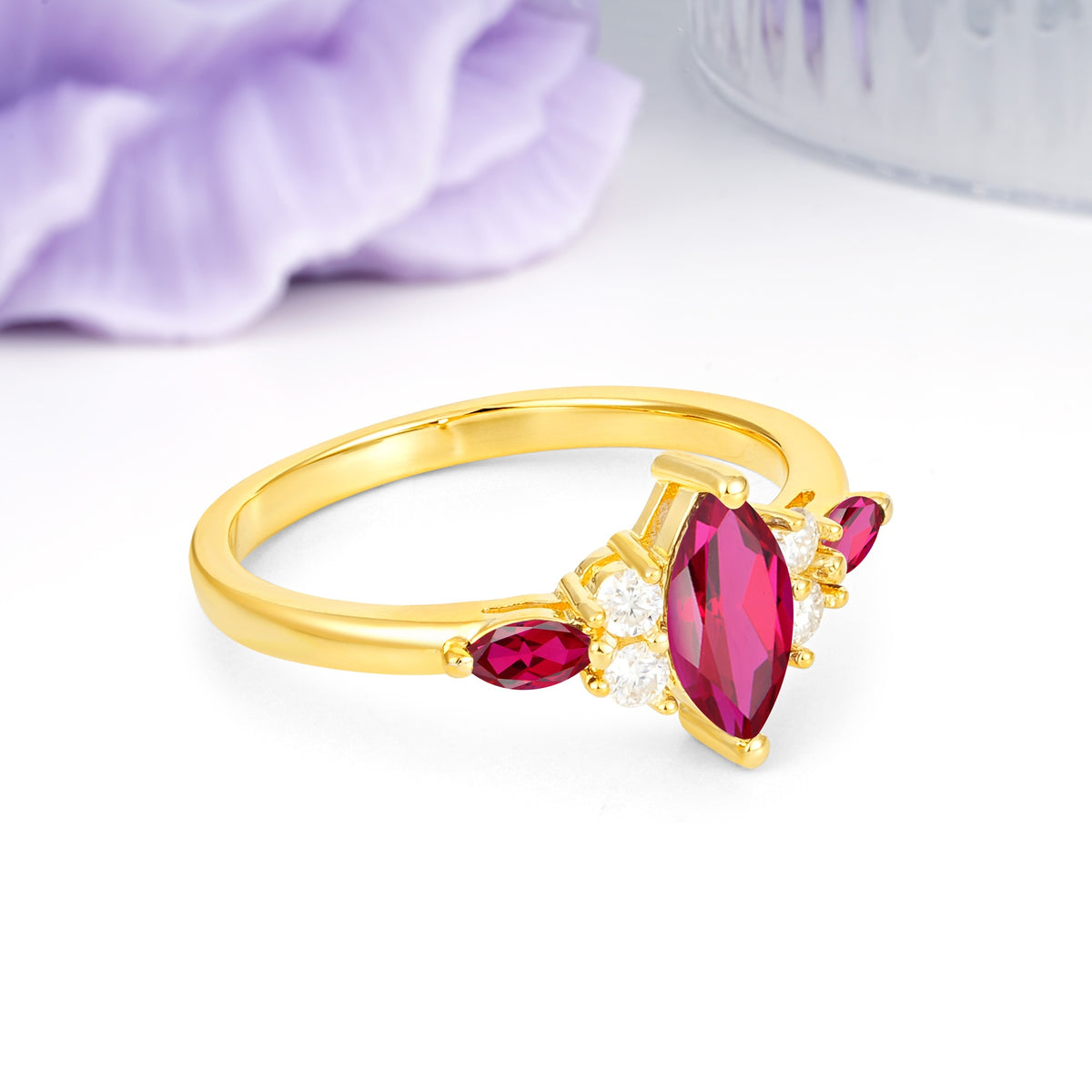 Luxurious 2-Prong Marquise Cut Ruby Engagement Ring - Additional view