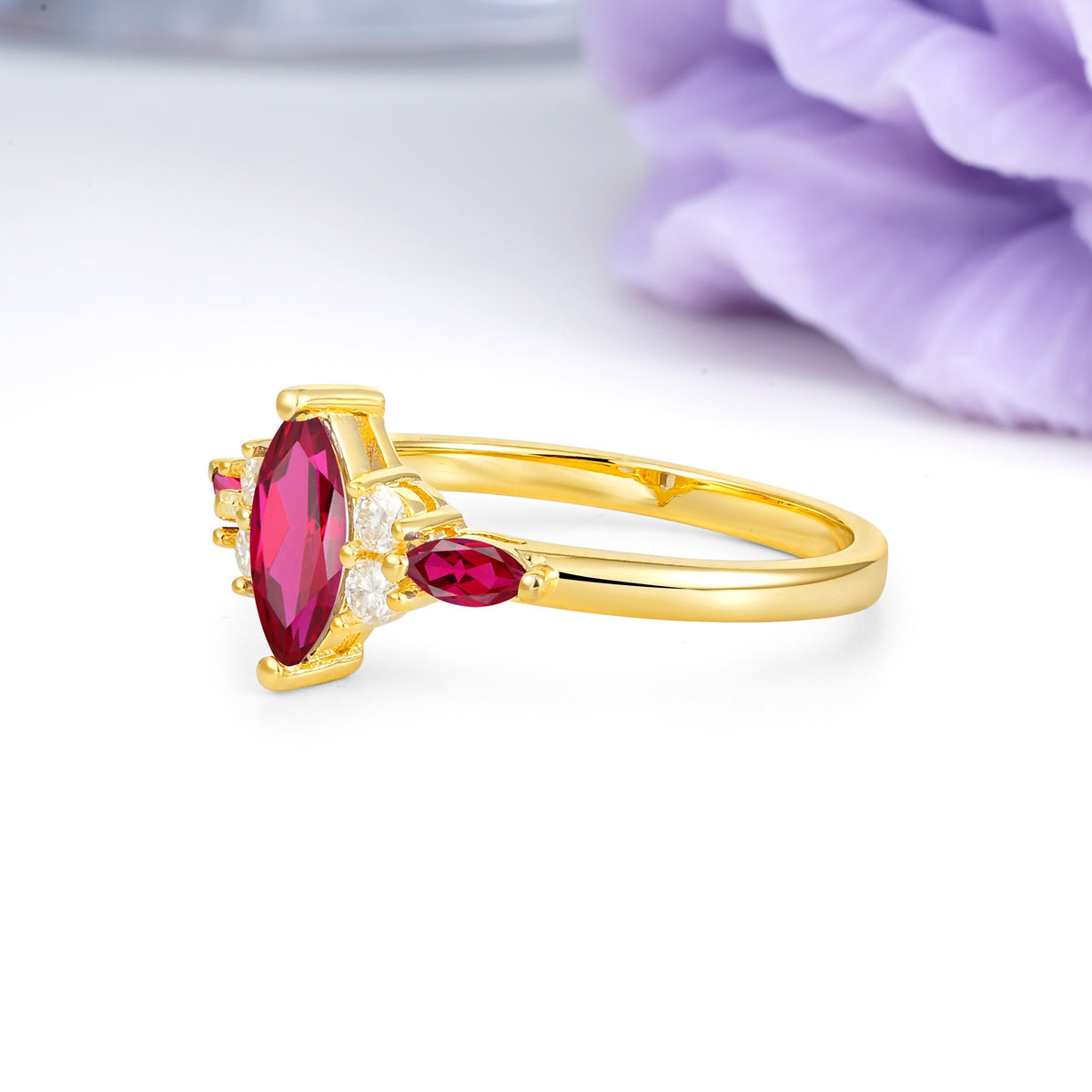 Luxurious 2-Prong Marquise Cut Ruby Engagement Ring - Additional view