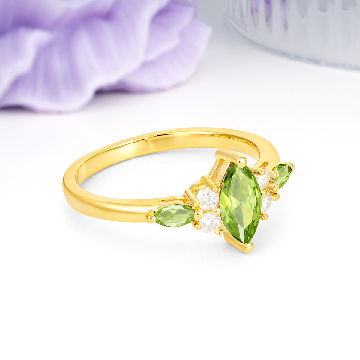 Luxurious 2-Prong Marquise Cut Peridot Engagement Ring - Additional view