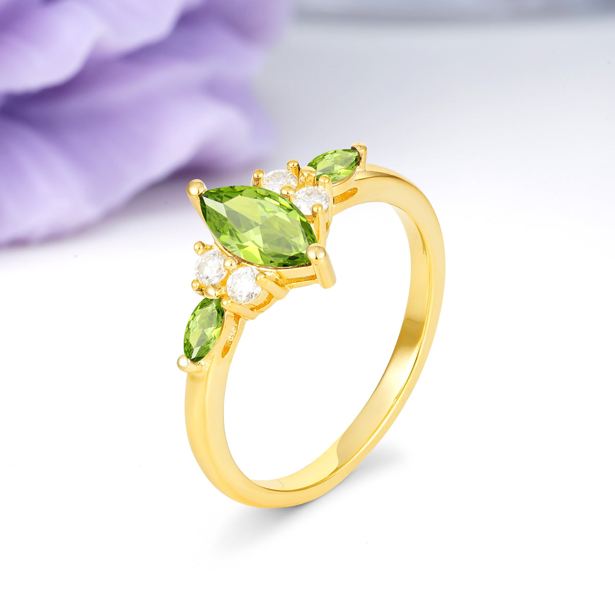 Luxurious 2-Prong Marquise Cut Peridot Engagement Ring - Additional view