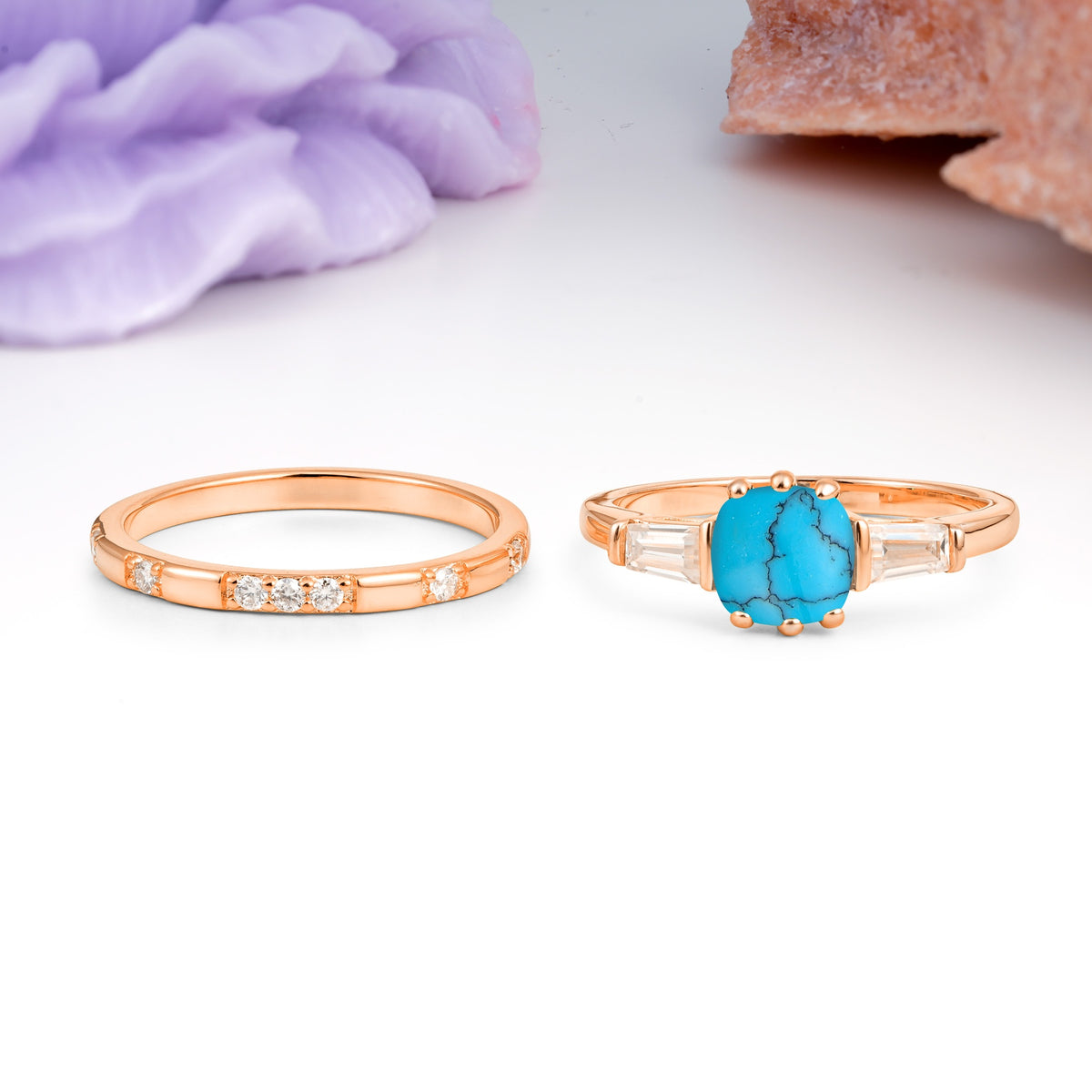 Luxurious & Minimalist 6-Prong Princess-Cut Turquoise Bridal Ring Set - Additional view