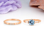 Luxurious & Minimalist 6-Prong Princess-Cut Aquamarine Bridal Ring Set - Additional view