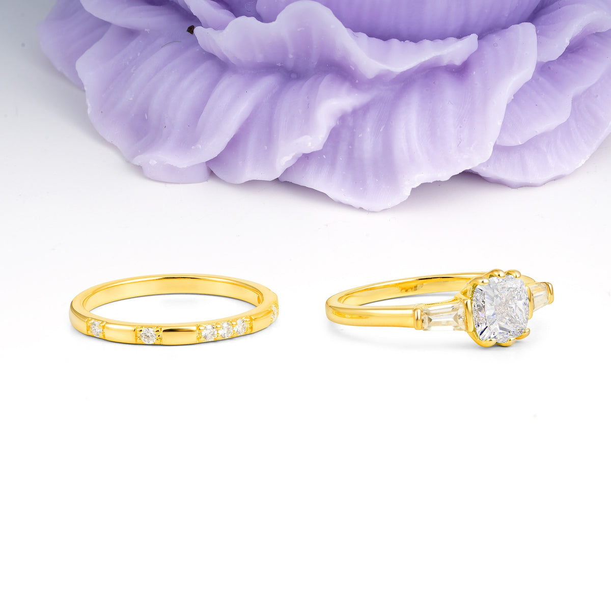 Luxurious & Minimalist 6-Prong Princess-Cut Moissanite Bridal Ring Set - Additional view