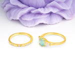 Luxurious & Minimalist 6-Prong Princess-Cut Fire Opal Bridal Ring Set - Additional view