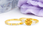 Luxurious & Minimalist 6-Prong Princess-Cut Citrine Bridal Ring Set - Additional view
