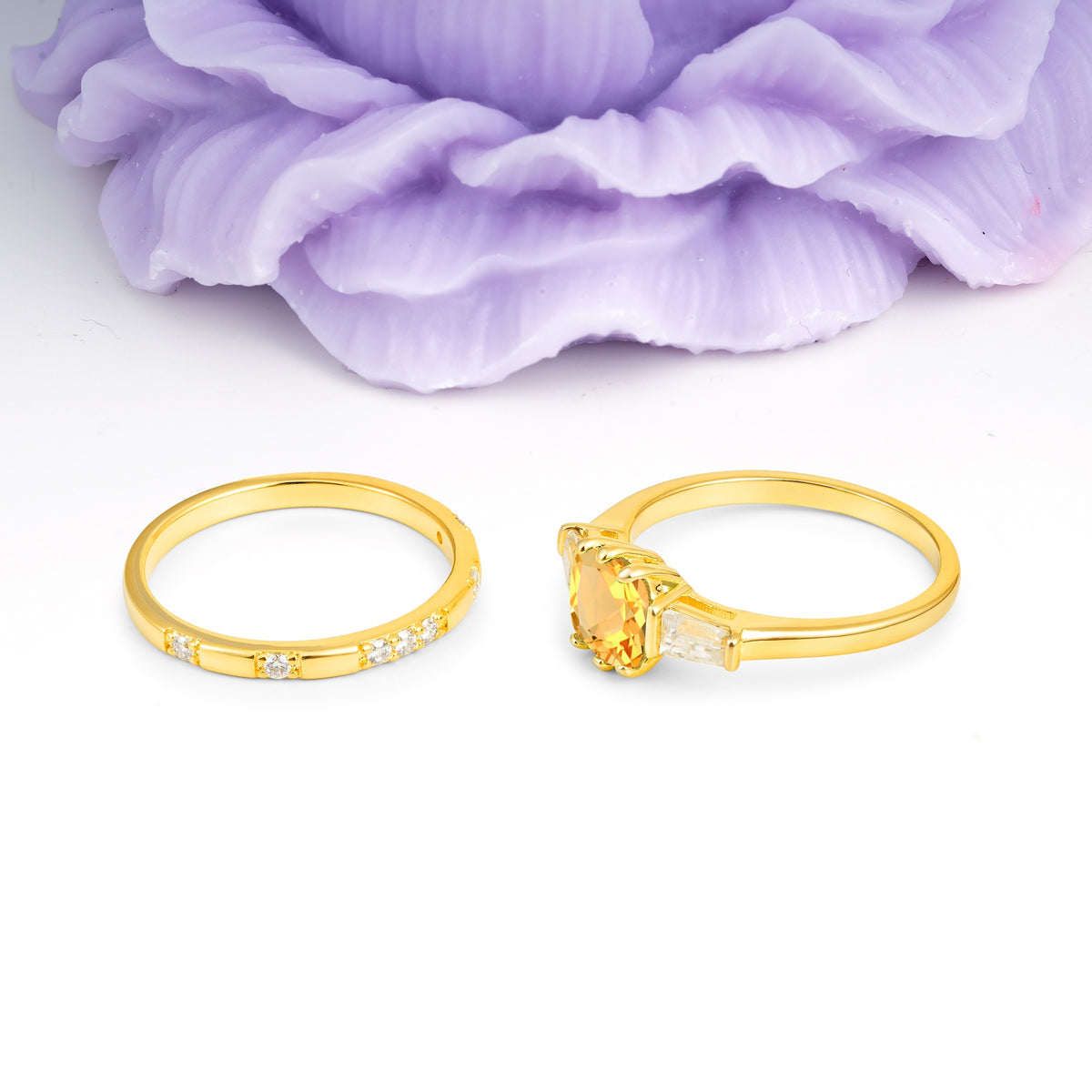 Luxurious & Minimalist 6-Prong Princess-Cut Citrine Bridal Ring Set - Additional view