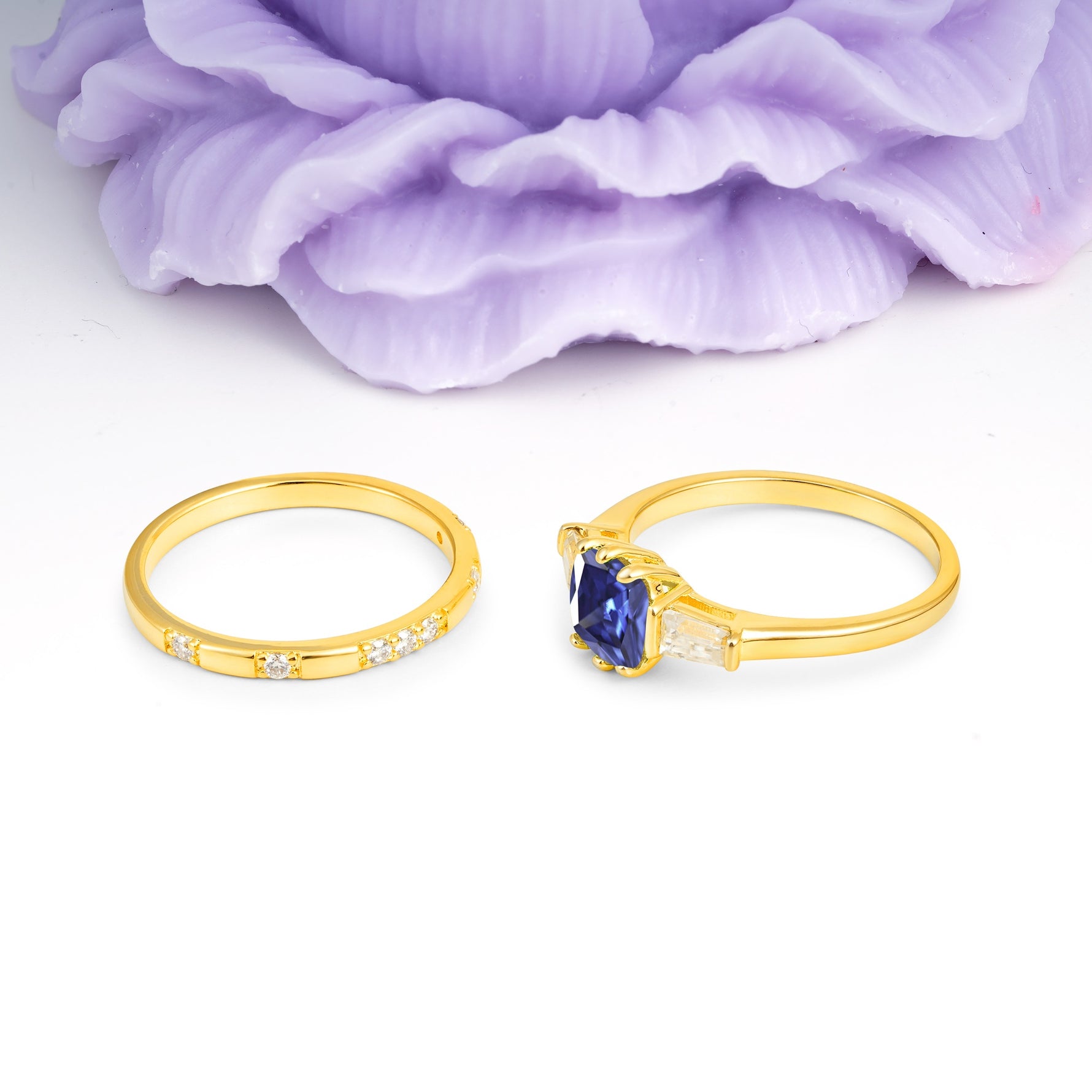Luxurious & Minimalist 6-Prong Princess-Cut Tanzanite Bridal Ring Set - Additional view